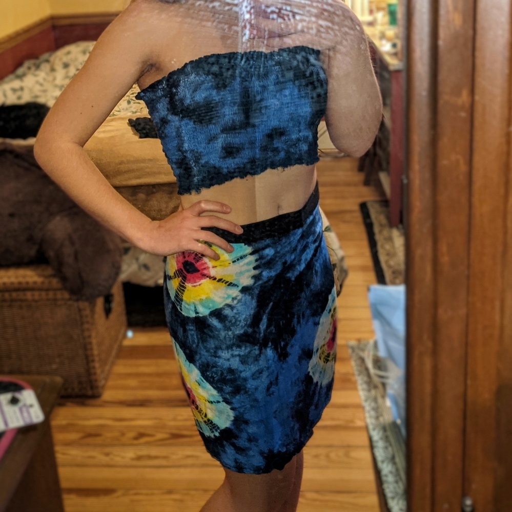 Tie dye wrap skirt and tube top set